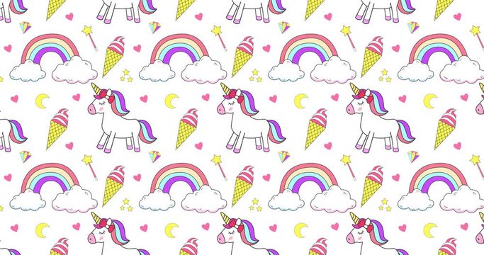 Cute unicorn, princess concept, girl beauty seamless pattern isolated on white background. Vector cartoon design. Magic unicorn, heart, rainbow, stars, diamond, Pop style 4K animation