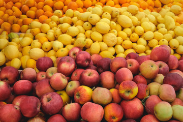 close up fresh organic fruits on a market