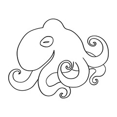 Cute octopus hand drawn doodle outline. Underwater inhabitant of the ocean floor poulpe for logo, icon, tattoo, coloring. Stock vector illustration isolated on white background.