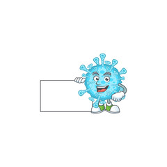 Funny fever coronavirus cartoon design Thumbs up with a white board