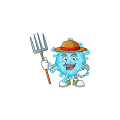 Fever coronavirus in Farmer mascot design with hat and pitchfork