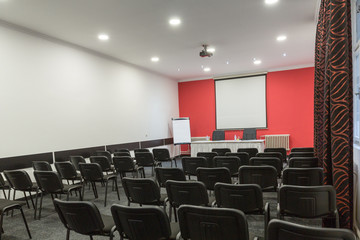 Interior of a conference room in hotel ready for a meeting