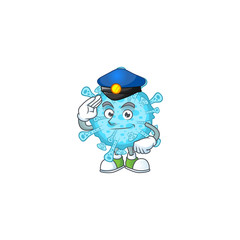 A cartoon of fever coronavirus dressed as a Police officer