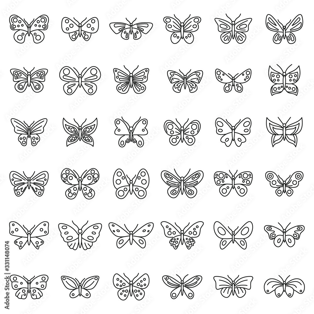 Poster butterfly insect icons set. outline set of butterfly insect vector icons for web design isolated on 