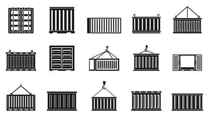 Cargo container ship icons set. Simple set of cargo container ship vector icons for web design on white background