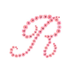 Watercolor drawing Pink flower alphabet