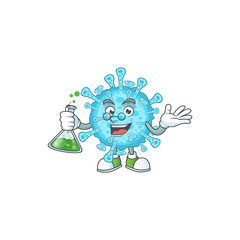 Fever coronavirus brainy Professor Cartoon design grasp a glass tube