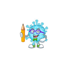 Fever coronavirus clever student character using a pencil