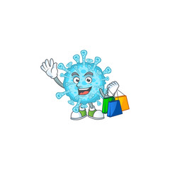Smiley rich fever coronavirus mascot design with Shopping bag
