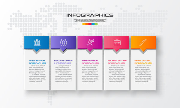 Business Infographics Template 5 Steps Rectangle,Vector Illustration.