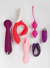 Silicone sex toys on a white background. Erotic toy for fun. Sex gadget and masturbation device..