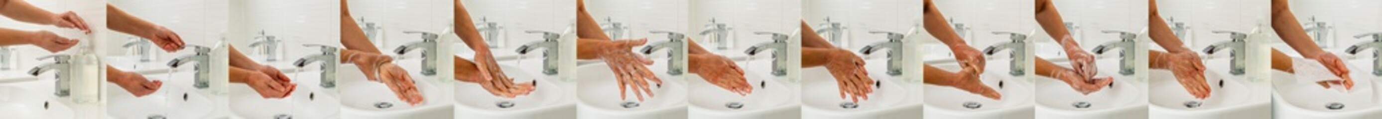 Washing hands using medical instructions to protect against viruses step by step