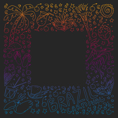 Brazilian vector pattern with palm, beach, sea, carnival. Brazil icons for posters and banners.