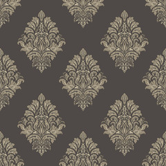 Damask seamless emboss pattern background. Vector classical luxury old damask ornament, royal victorian seamless texture for wallpapers, textile, wrapping. Vintage exquisite floral baroque template.