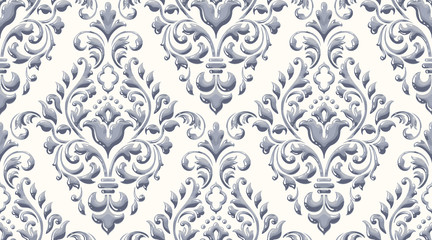 Damask seamless emboss pattern background. Vector classical luxury old damask ornament, royal victorian seamless texture for wallpapers, textile, wrapping. Vintage exquisite floral baroque template. - obrazy, fototapety, plakaty