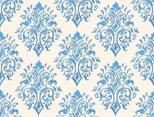 Behang Damask seamless emboss pattern background. Vector classical luxury old damask ornament, royal victorian seamless texture for wallpapers, textile, wrapping. Vintage exquisite floral baroque template. © garrykillian