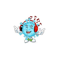 cartoon mascot design of fever coronavirus enjoying music