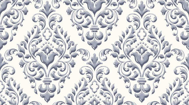 Damask seamless emboss pattern background. Vector classical luxury old damask ornament, royal victorian seamless texture for wallpapers, textile, wrapping. Vintage exquisite floral baroque template.