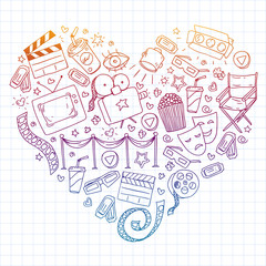 Cinema pattern with vector icons. Movie background.