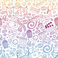Cinema pattern with vector icons. Movie background.