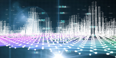 3D illustration visualization of data analytics and technology infographic in lines form.  Business and finance analytics representation.  Futuristic concept for science visual information. Big data.