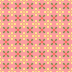 Modern Moroccan style inspired vector seamless pattern. Abstract flower geometric pattern tiles. Pattern elements spring colors - yellow, pink and green. 