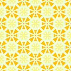 Modern Moroccan style inspired vector seamless pattern. Abstract flower geometric pattern tiles. Pattern elements spring colors - yellow, pink and green. 