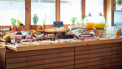  Breakfast buffet table filed with  assorted foods - 331151858