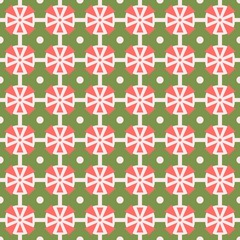 Modern Moroccan style inspired vector seamless pattern. Abstract flower geometric pattern tiles. Pattern elements spring colors - yellow, pink and green. 