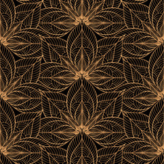 Peacock feathers floral royal pattern seamless. Gold black luxury background vector. Paisley design for christmas wrapping paper, beauty spa, new year wallpaper, birthday gift, wedding party.