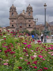 Cusco Peru. Plaza major, Central place with cathedral and park