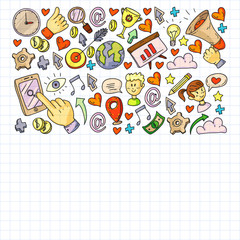 Digital marketing, social media, communications, management. Background for banners.