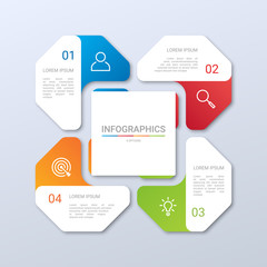 Colorful timeline infographic template with 4 steps on gray background, vector illustration