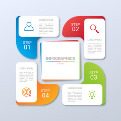 Colorful timeline infographic template with 4 steps on gray background, vector illustration