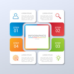 Colorful timeline infographic template with 4 steps on gray background, vector illustration