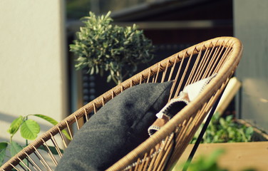 decorative mexican style seat on a sunny morning on a balcony
