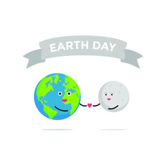 Earth and Moon Cartoon Fun Character celebrate 