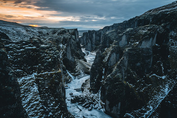 sunrise in the canyon in Iceland