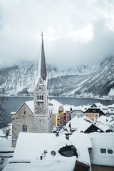 church of Hallstatt in the mountains