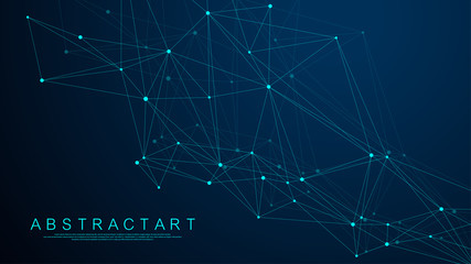 Abstract digital network connection structure on blue background. Artificial intelligence and engineering technology concept. Global network Big Data, Lines plexus, minimal array. Vector illustration.