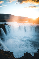 Godafoss waterfall at sunset light