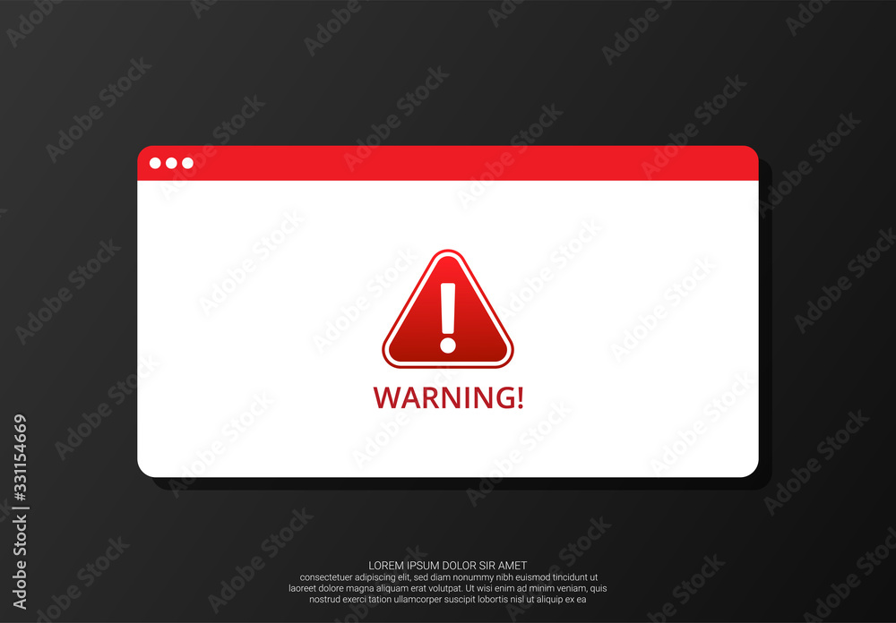 Poster attention warning alert sign with exclamation mark concept. warning popup on browser design. vector 