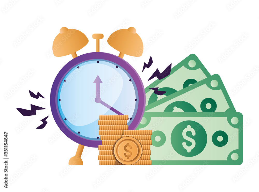 Wall mural isolated clock coins and bills vector design