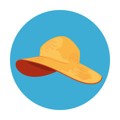 summer hat female in frame circular isolated icon vector illustration design
