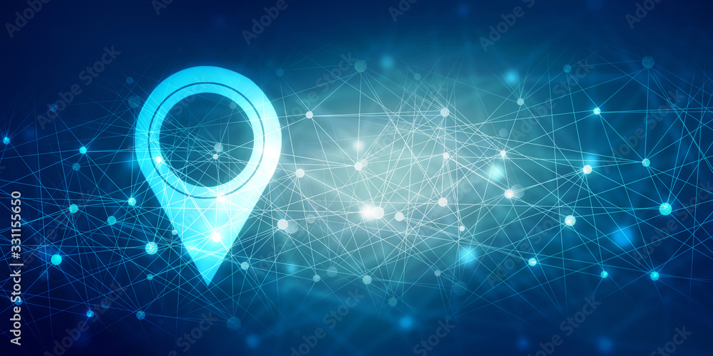 Poster 2d rendering red map pointer with world map