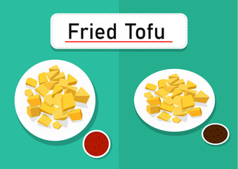 Fried Tofu in top and perspective view, Vector art