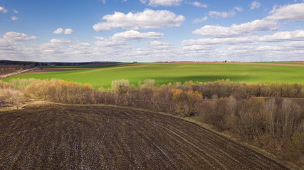 Fototapeta na wymiar Top view of Ukrainian spring field. Natural background on a sunny day.