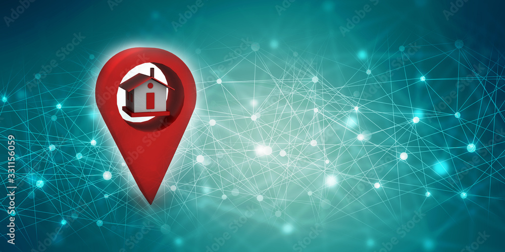 Aufkleber 3d illustration search for property.a map with large red gps pointer containing