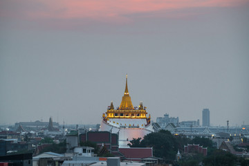 Twilight view at Golden mount wat saket temple, Bangkok, Thailand