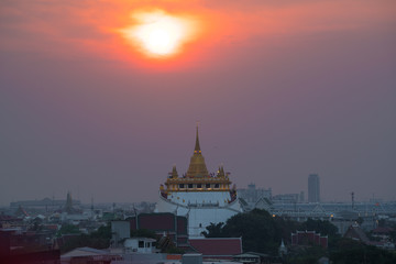 Sunset view at  Golden mount wat saket temple, Bangkok, Thailand